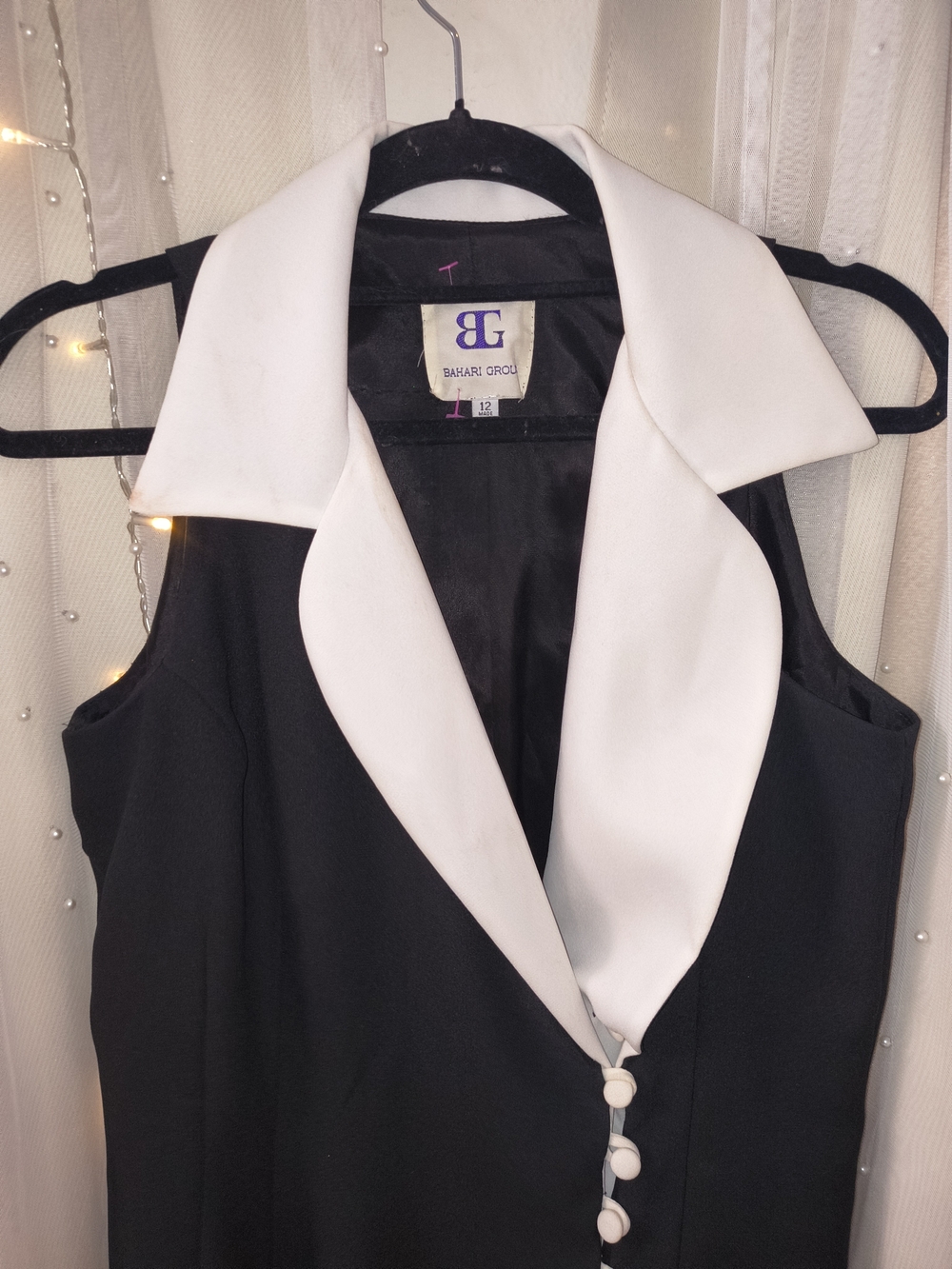 Bahari Black Midi Dress with White Shawl Collar - Picture 4 of 5